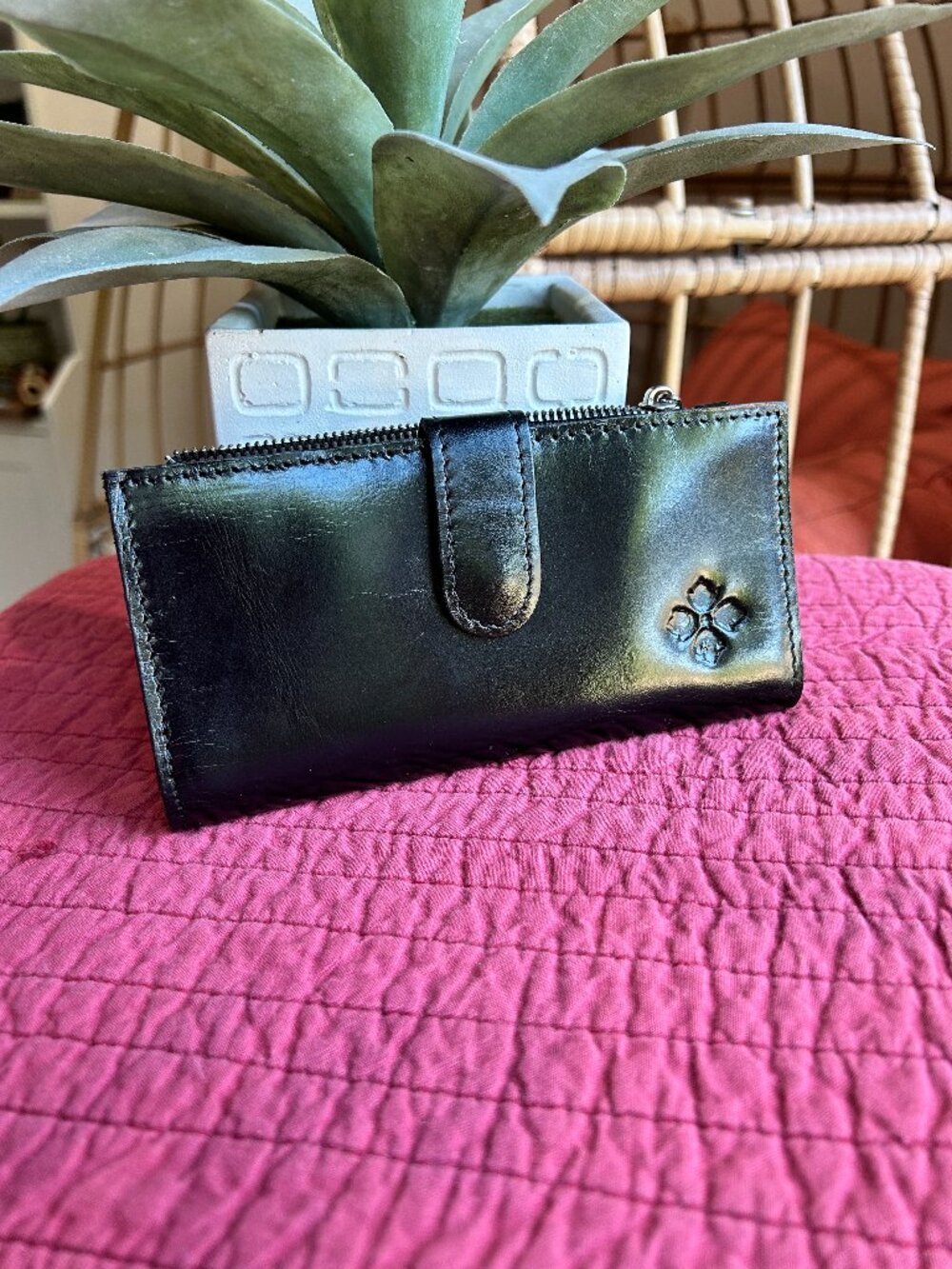 Patricia Nash Black Leather Bifold Wallet – Like New (Minor Scratch)